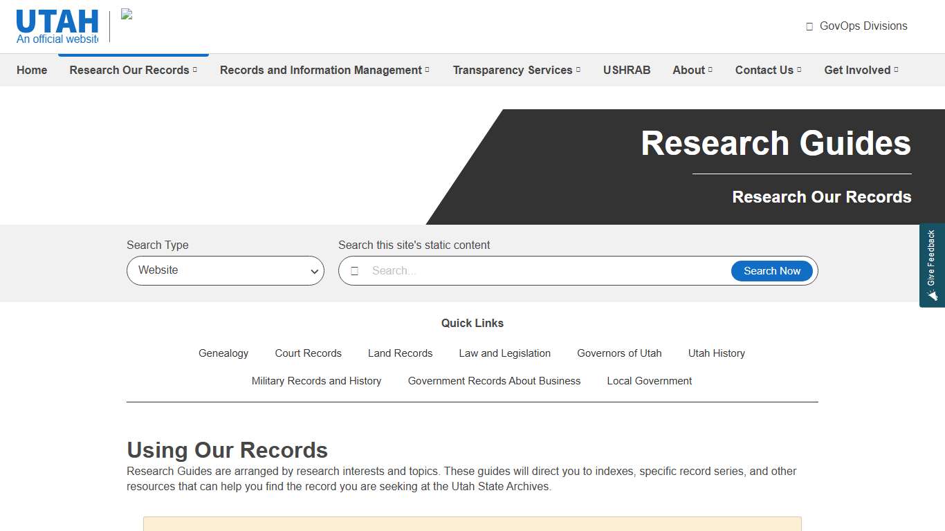 Research Guides Utah Division of Archives and Records Service