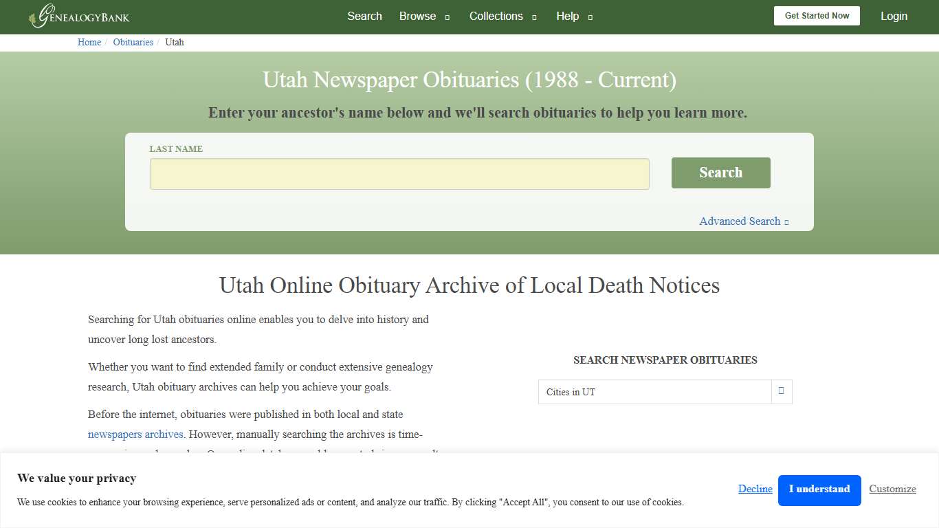 Utah Obituary Archive Search GenealogyBank